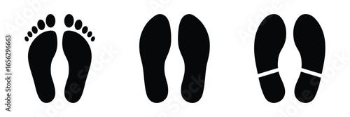 Shoe Prints. Collection different human footprints Vector Illustration. boot sole, bare feet, baby footprint, vector illustration. EPS 10.