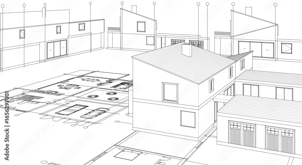 Fototapeta premium house sketch plan 3d rendering