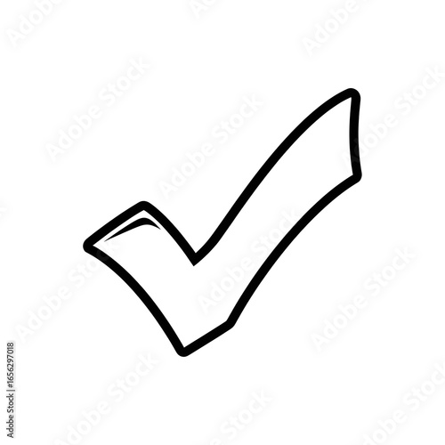 Bold black check mark symbol on white background for approval and confirmation concepts
