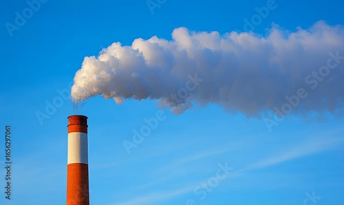 CO2 or carbon dioxide air pollution from factory chimney emissions, representing environmental problems caused by unhealthy emissions. The image calls for carbon capture solutions, Generative AI