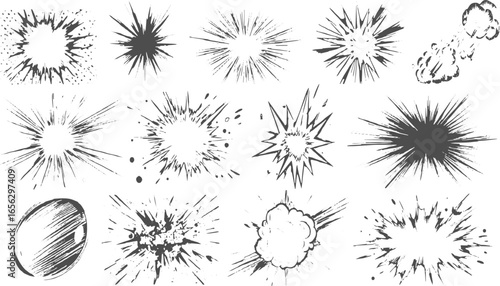 Comic Book Speech Bubbles and Starbursts Set for Graphic Design and Creative Projects grunge texture vector design on transparent background.