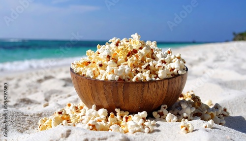 Popcorn bowl on a sunny beach