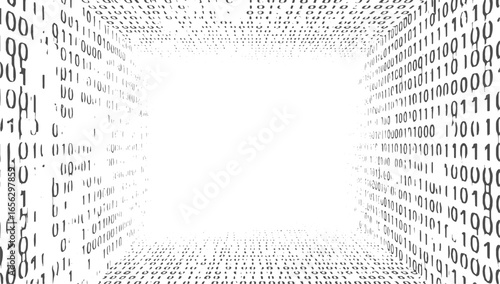 Binary Code Tunnel Background Digital Data Flow Abstract Matrix Concept grunge texture vector design on transparent background.