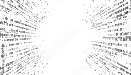 Binary Code Tunnel Background Digital Data Flow Abstract Matrix Concept grunge texture vector design on transparent background.