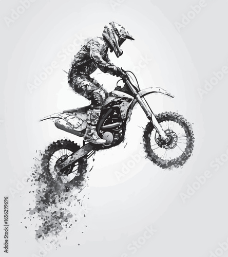 Stylized image of motocross  black and white vector