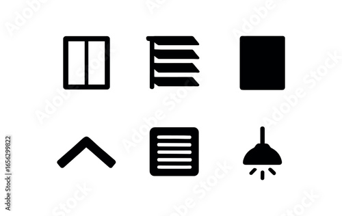 flat black solid icon items isolated on white background home (passive solar dwelling): window shade roof vent light