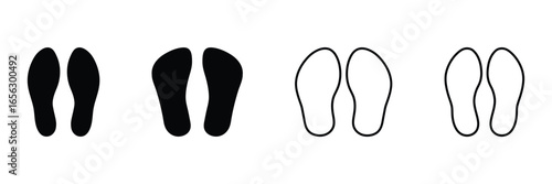 Footprint and shoe print icons set vector illustration isolated on white background. Vector footprint icons collection, human shoe print icon, boot path and sole print silhouettes set. EPS 10