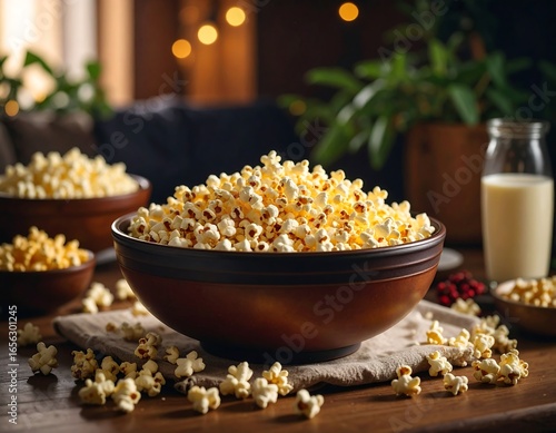 Popcorn in a rustic bowl