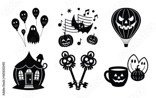 Halloween Vector Illustration Set with Spooky Elements in Black and White