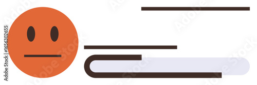 Neutral face beside an open book with horizontal lines symbolizing text or knowledge. Ideal for education, learning, simplicity, communication, neutrality, reading, knowledge-sharing. A simple flat