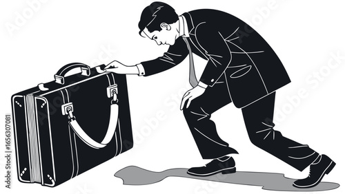 Businessman pushing large briefcase concept illustration
