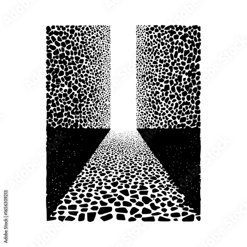 Abstract black and white passage with stone texture