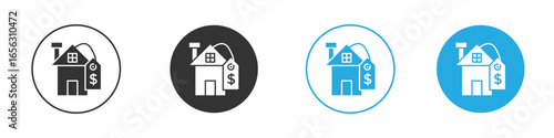 House Icon with Price Tag in Circle, Isolated on White Background