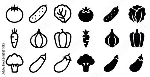 Vegetable and food outline icons set – line, organic, health and diet symbols
