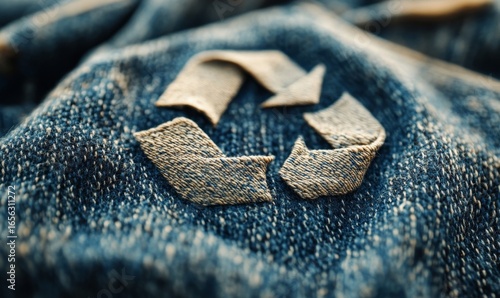 Eco-friendly apparel with a recycle symbol, promoting sustainable textiles and encouraging consumers to reject fast fashion in favor of environmental conservation, Generative AI