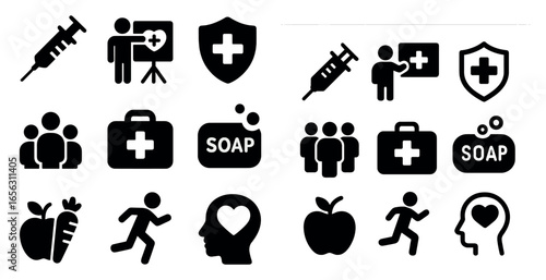 Healthcare and medical icons set – solid, filled, health and wellness symbols