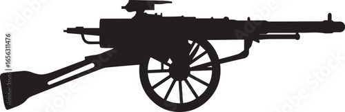 vector illustration of heavyweapon machinegun on wheeled carriage with bipod in eps ai jpeg png formats