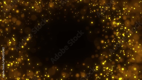 回転しながらカメラに飛んでくる金色の光のエフェクト動画