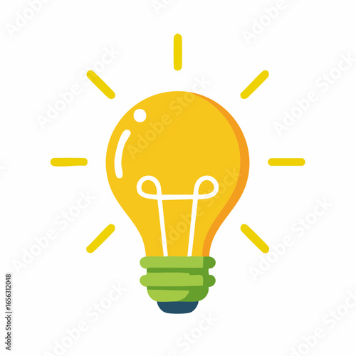 A flat vector icon of a glowing light bulb turning on, isolated on green screen for animation projects, editable design