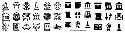 Cultural heritage outline icons set – linear, line, preservation symbols