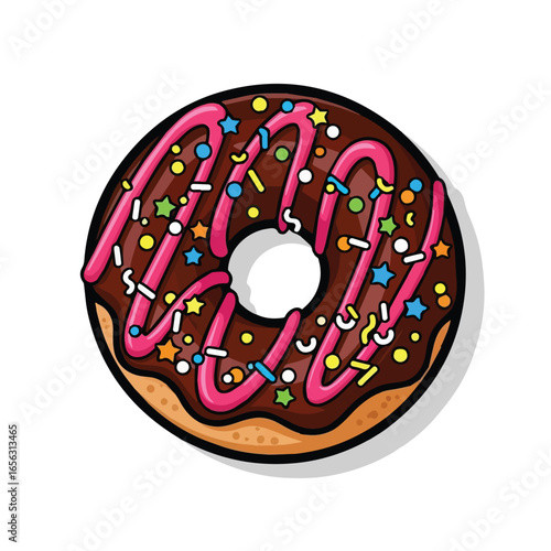 Chocolate Donut with Colorful Sprinkles and Pink Glazed