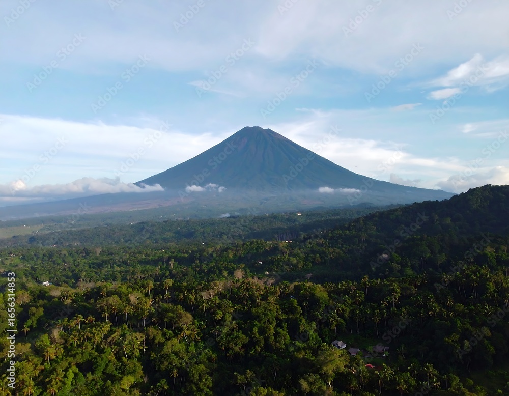 Fototapeta premium Volcanic peak over lush jungle
