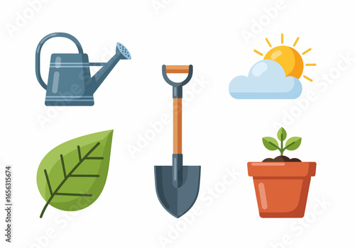 Flat vector gardening icons for planting and growth