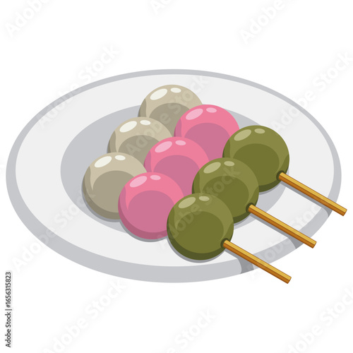 dango, Japanese traditional sweet, Three colorful dango.