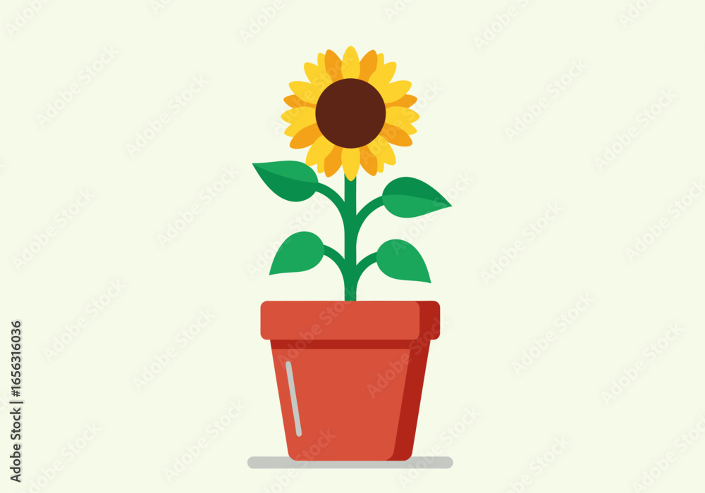 Obraz premium Flat vector single sunflower in terracotta pot