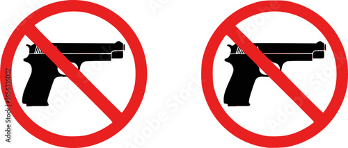Two red circle and slash no gun signs
