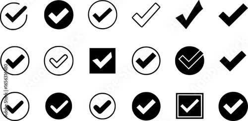 Set of Check Mark Icons in Various Styles – Vector Images for Web and Graphic Design"
