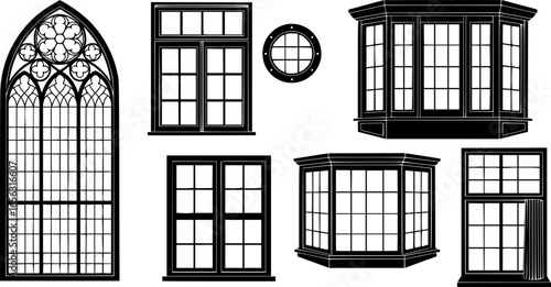 Explore various window designs including arched gothic styles, casement windows, and bay windows for home improvement projects.
