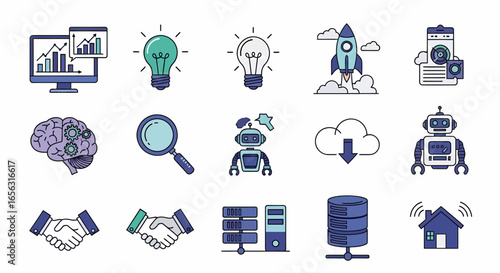 Flat vector icons for technology and business concepts