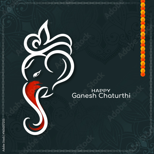 Religious Happy Ganesh Chaturthi Indian festival greeting card