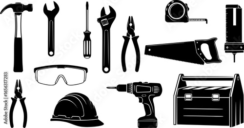 Collection of construction and diy tools and equipment
