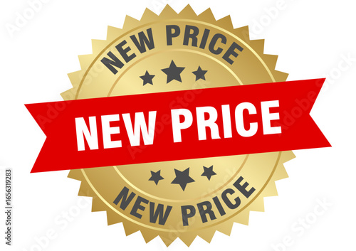 new price. new price round red and gold label isolated on transparent background