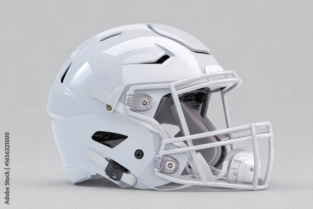 Fototapeta premium American Football Mask. White Helmet Mockup on Grey Background for Sports Equipment