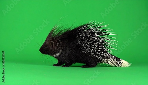 Porcupine profile against green screen