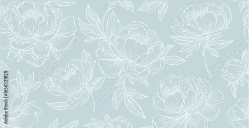 Peony print pattern background in provance style, floral background. Pastel tones floral vintage style wallpaper in vector.