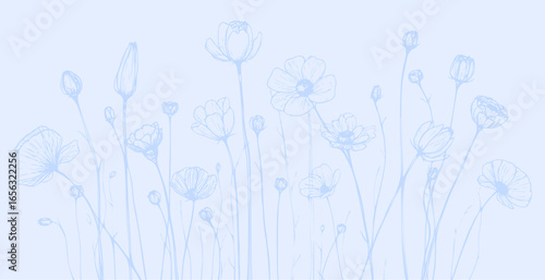 Floral print background in botanical style, floral background. Pastel tones vintage style wallpaper in vector.