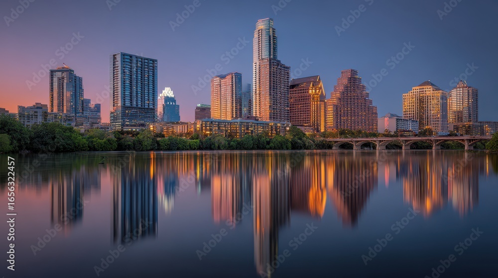 Fototapeta premium Austin Cityscape. Skyline with City Architecture Buildings and Waterfront View