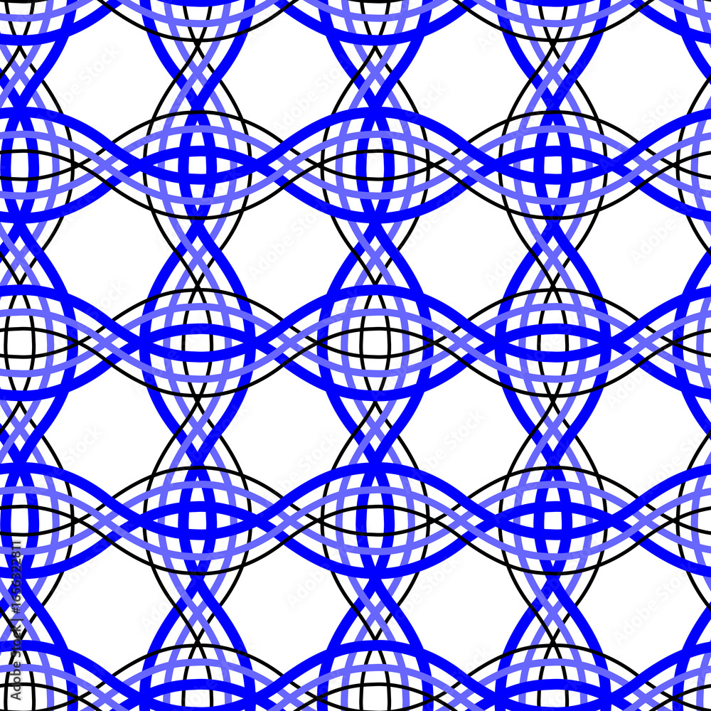Naklejka premium Raster illustration. Royal blue wavy lines geometric mesh seamless repeat pattern. Best for wallpaper, home decor and packaging.