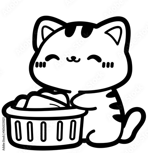 cute kitten doing laundry - layered cut file - chores sticker