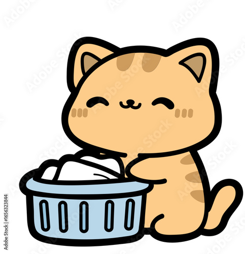 cute kitten doing laundry - layered cut file - chores sticker
