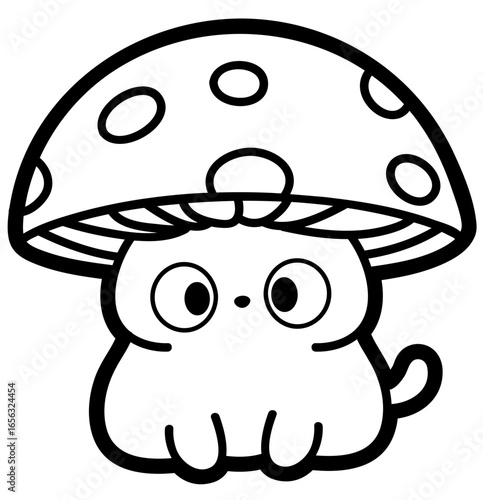 cute black cat with mushroom hat - layered cut file - nature funny sticker
