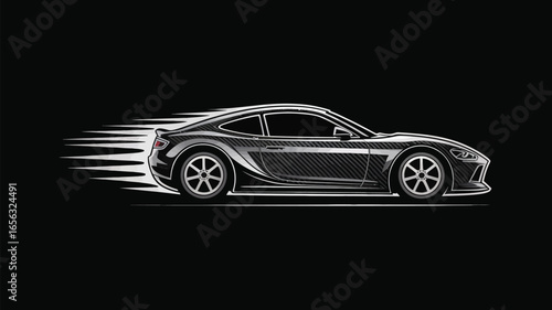 Fast, luxurious black sports car on a sleek, dark background