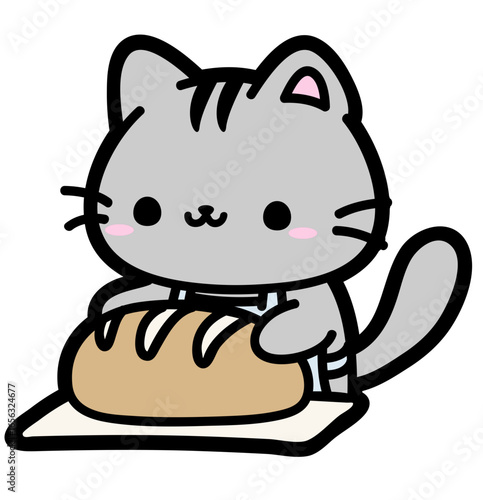 cute cartoon cat making bread - layered cut file - kitten sticker funny