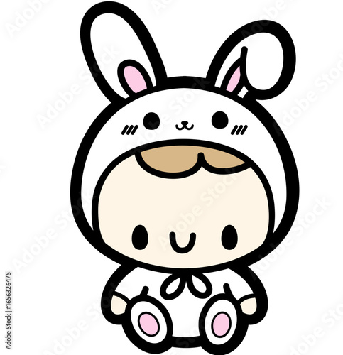 cartoon cute baby in a bunny costume - layered cut file - easter sticker