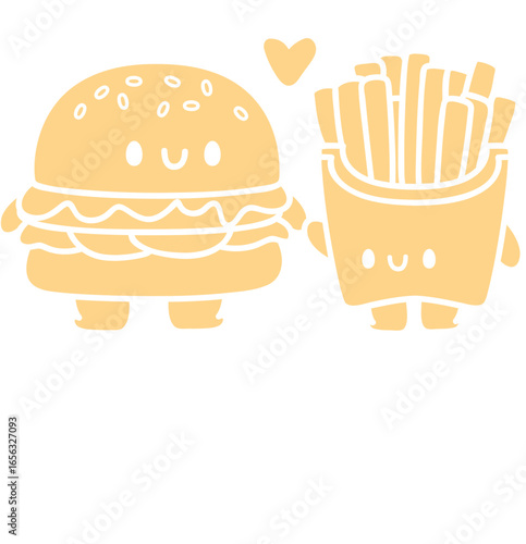 chibi burger and fries - layered cut file - food clip art