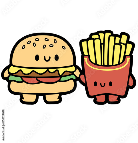 chibi burger and fries - layered cut file - food clip art